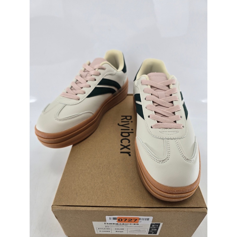 Riyibcxr Platform Sneaker Women Size 8.5 Beige Walking Shoes H-24669 - New
